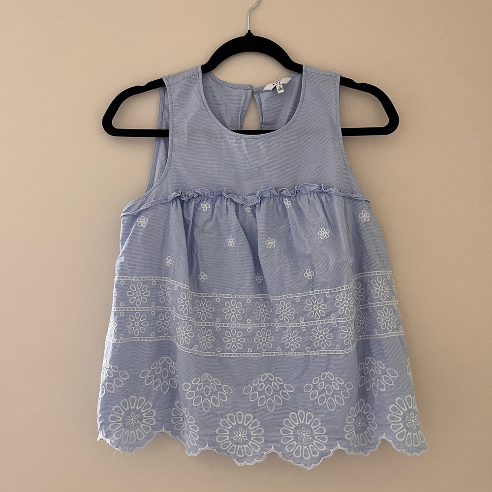 Light Blue Sleeveless Embroidered Top